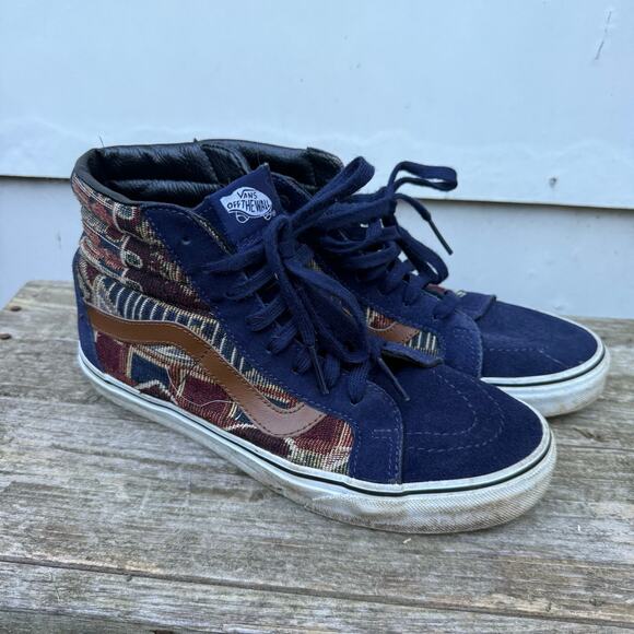 Vans Hi Top Sneakers Blue Suede 90s Vintage Tapestry Mrs Doubtfire M7.5/W9 - Picture 1 of 8